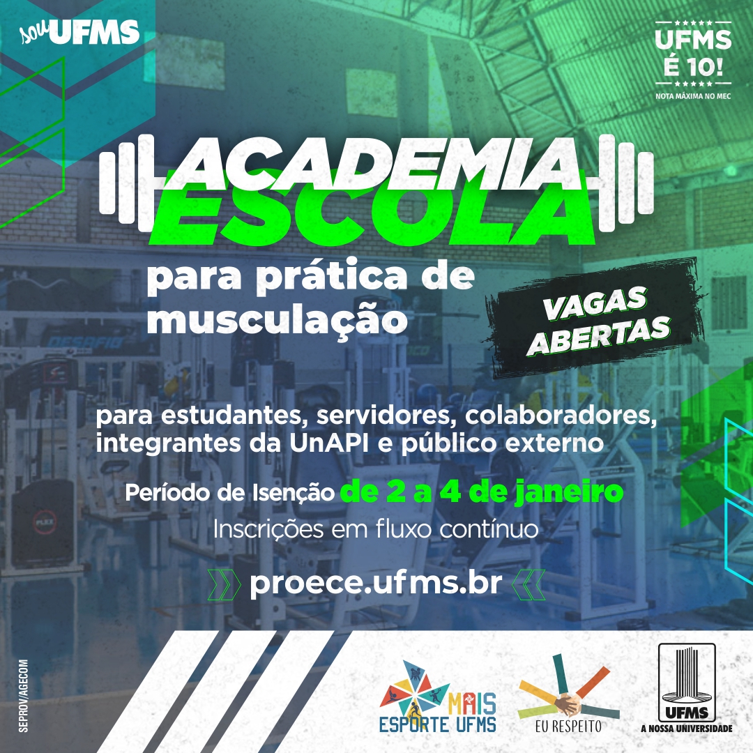 Academia Escola abre inscrições para aulas de musculação PROECE UFMS